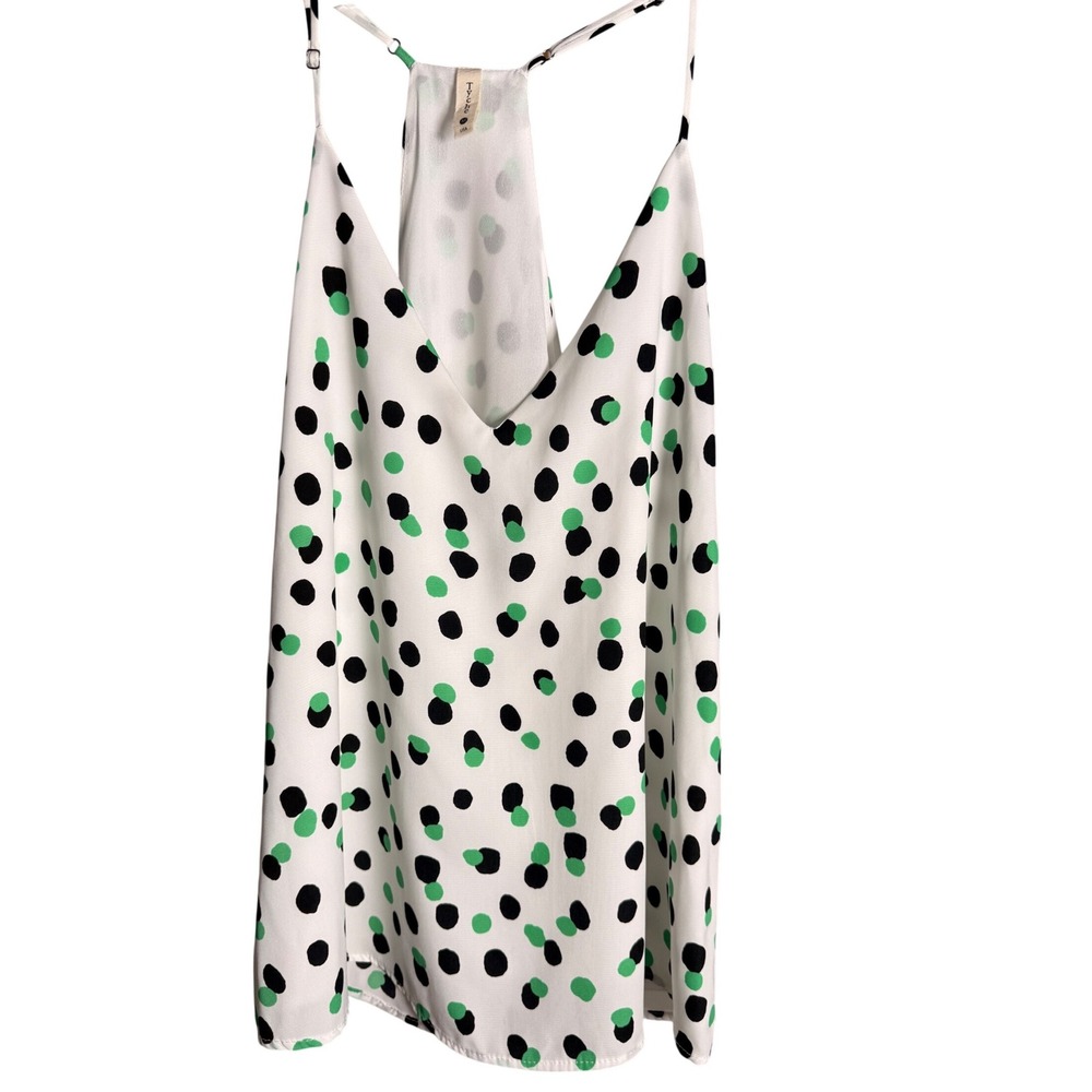 Tyche Polka Dot Tank Top Womens Medium White Green Black Polyester Racerback